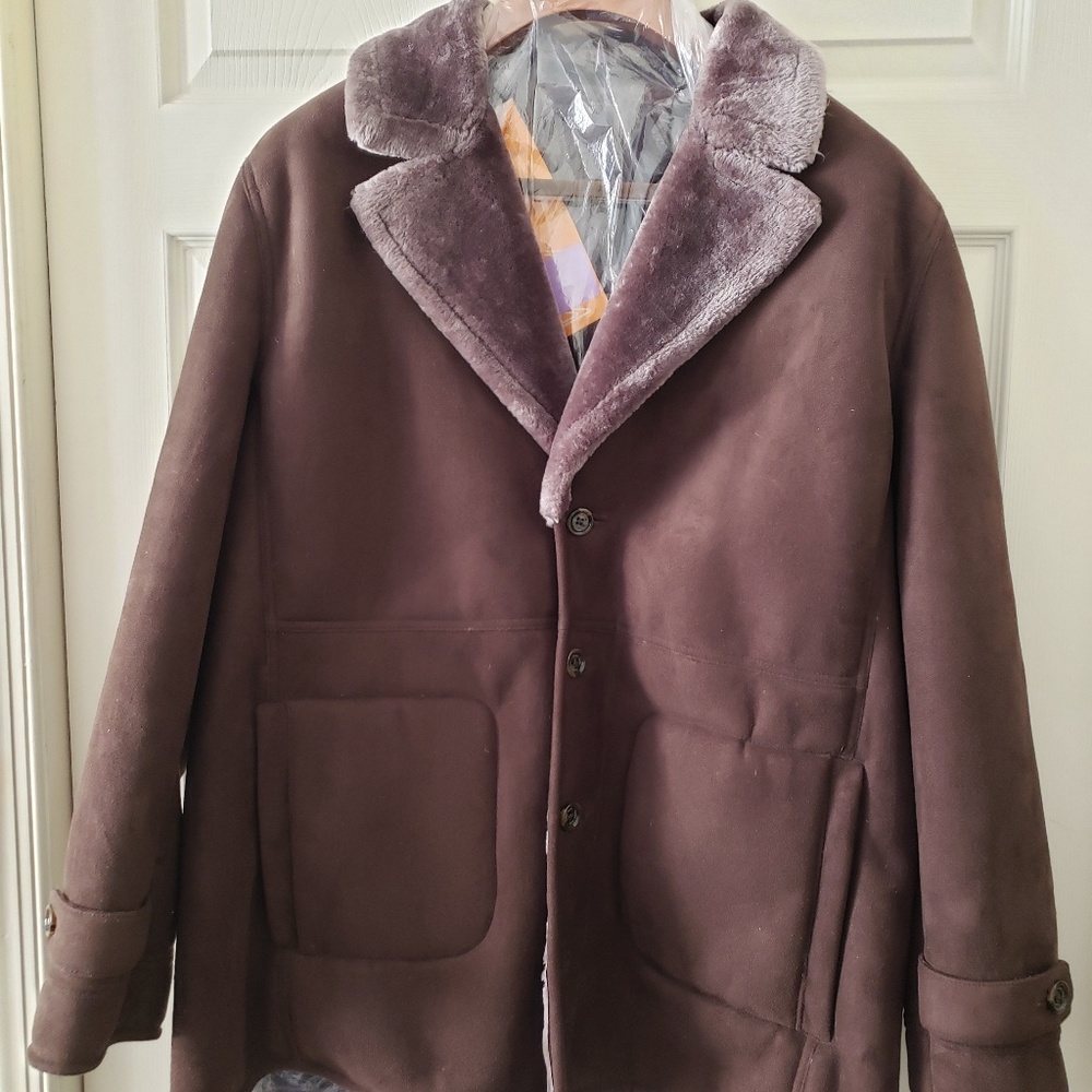 Men's Winter Brown Faux Suede Car Coat Size XXL